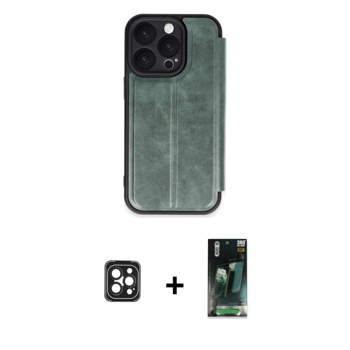 MARSİLYAN™- iPhone 16 Pro Max Kılıf Zirve Yansıma Serisi - Siyah 360 Mat Full Body Arka Koruyucu + Siyah PVD Metal Kamera Lens