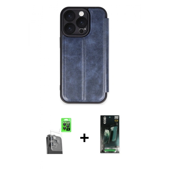 MARSİLYAN™- iPhone 16 Pro Max Kılıf Zirve Yansıma Serisi - Siyah 360 Mat Full Body Arka Koruyucu + Raze Metal Kamera Lens - SH