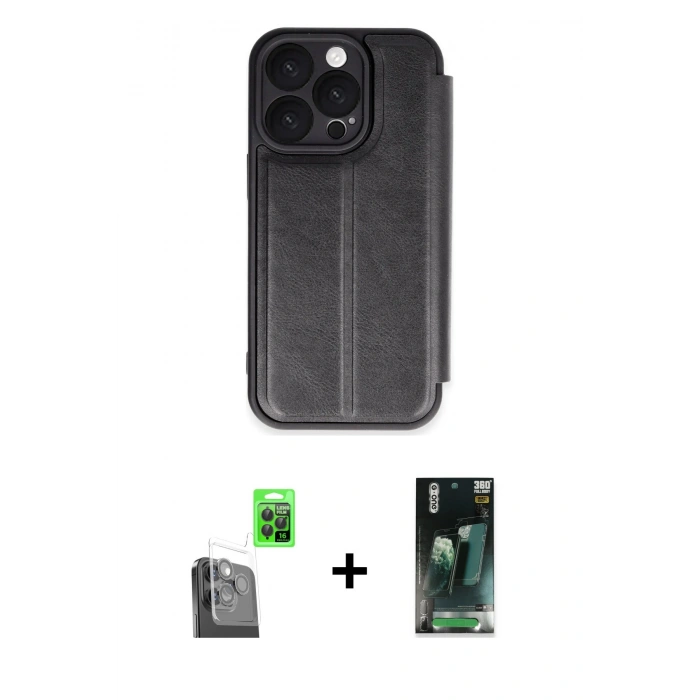 MARSİLYAN™- iPhone 16 Pro Max Kılıf Zirve Yansıma Serisi - Siyah 360 Mat Full Body Arka Koruyucu + Raze Metal Kamera Lens - SH