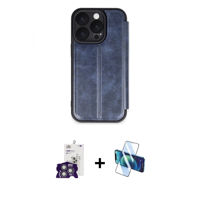 MARSİLYAN™- iPhone 16 Pro Max Kılıf Zirve Yansıma Serisi - Siyah 3D Antistatik Cam Ekran Koruyucu + Bilvis Titan Kamera Lens - GS