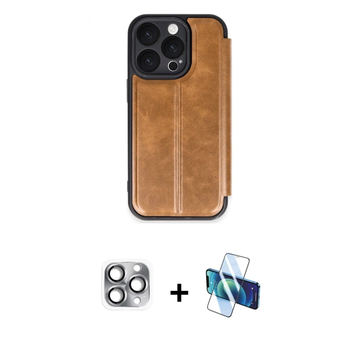 MARSİLYAN™- iPhone 16 Pro Max Kılıf Zirve Yansıma Serisi - Siyah 3D Antistatik Cam Ekran Koruyucu + Pers Alüminyum Kamera Lens - GI
