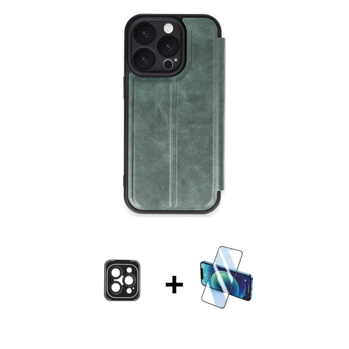 MARSİLYAN™- iPhone 16 Pro Max Kılıf Zirve Yansıma Serisi - Siyah 3D Antistatik Cam Ekran Koruyucu + PVD Metal Kamera Lens - SH