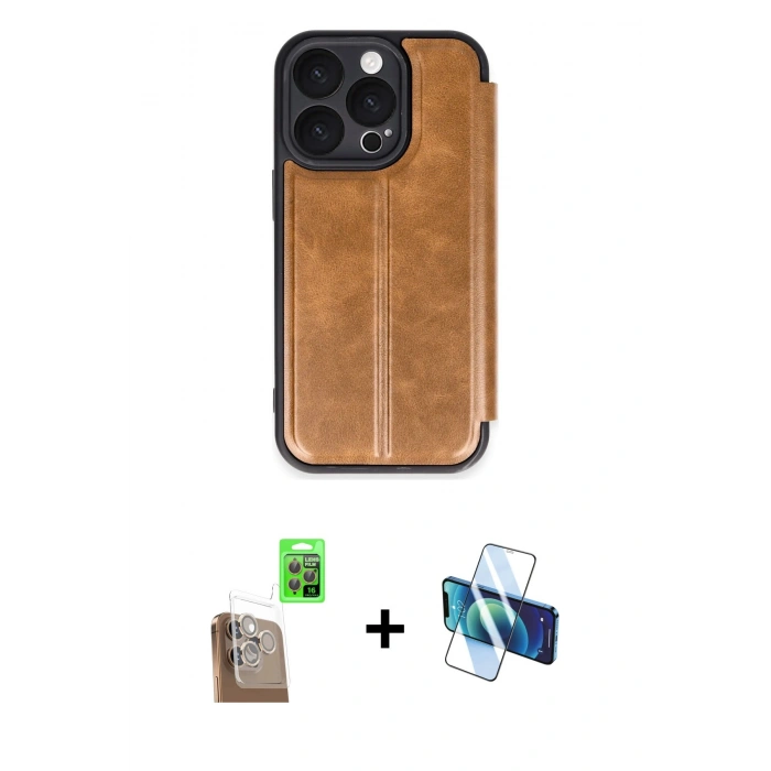 MARSİLYAN™- iPhone 16 Pro Max Kılıf Zirve Yansıma Serisi - Siyah 3D Antistatik Cam Ekran Koruyucu + Raze Metal Kamera Lens - CLTM