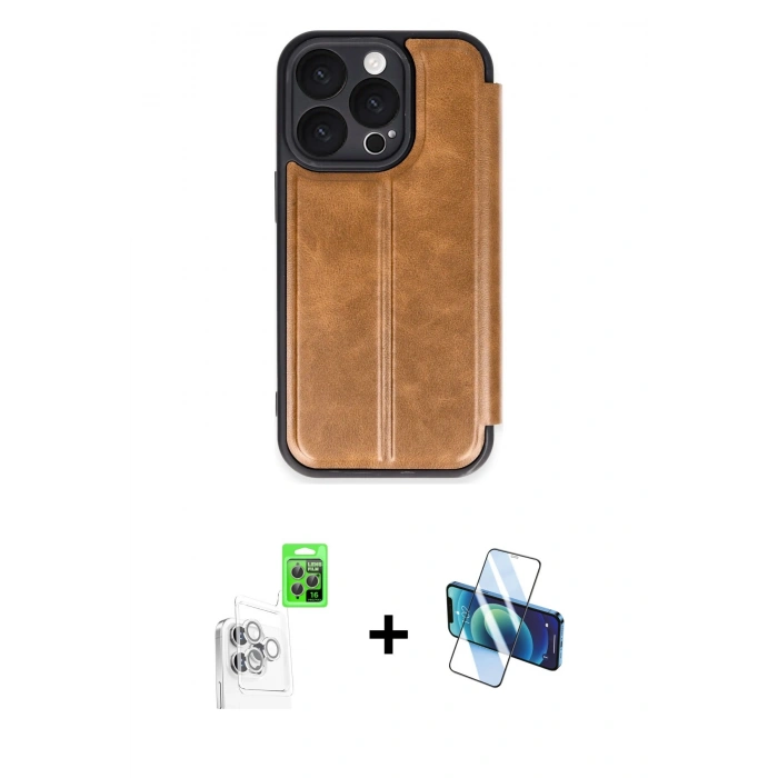 MARSİLYAN™- iPhone 16 Pro Max Kılıf Zirve Yansıma Serisi - Siyah 3D Antistatik Cam Ekran Koruyucu + Raze Metal Kamera Lens - BZ
