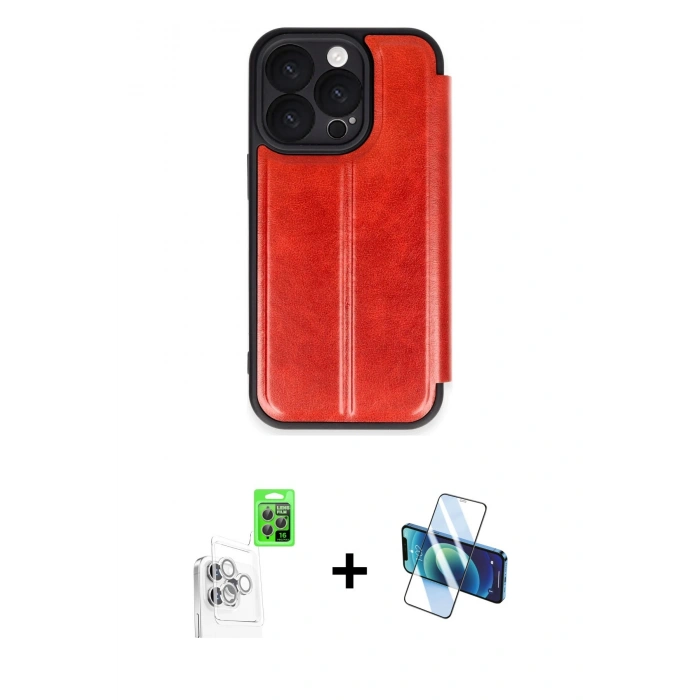MARSİLYAN™- iPhone 16 Pro Max Kılıf Zirve Yansıma Serisi - Siyah 3D Antistatik Cam Ekran Koruyucu + Raze Metal Kamera Lens - BZ