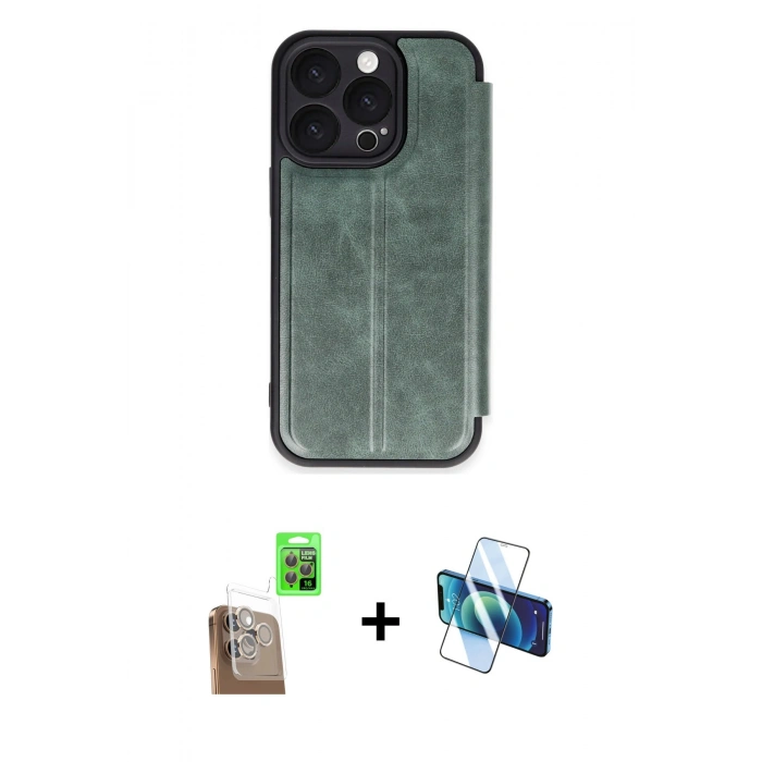 MARSİLYAN™- iPhone 16 Pro Max Kılıf Zirve Yansıma Serisi - Siyah 3D Antistatik Cam Ekran Koruyucu + Raze Metal Kamera Lens - CLTM