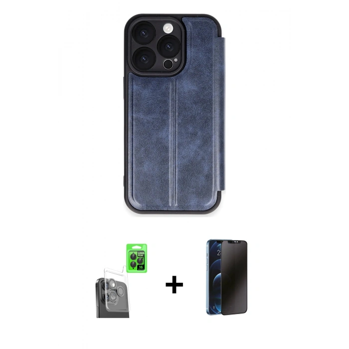MARSİLYAN™- iPhone 16 Pro Max Kılıf Zirve Yansıma Serisi - Siyah 3D Antistatik Hayalet Cam Ekran Koruyucu + Raze Metal Kamera Lens - SH