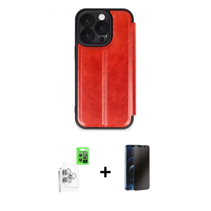 MARSİLYAN™- iPhone 16 Pro Max Kılıf Zirve Yansıma Serisi - Siyah 3D Antistatik Hayalet Cam Ekran Koruyucu + Raze Metal Kamera Lens - BZ
