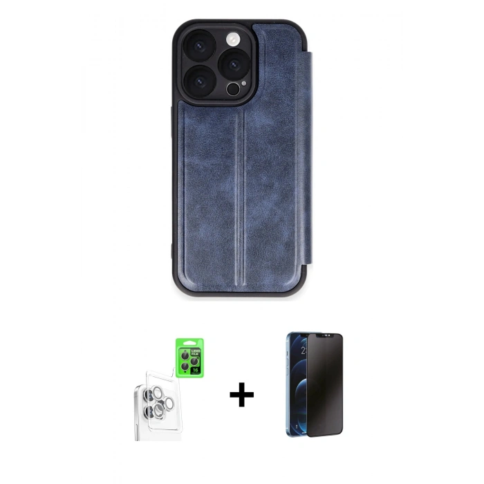MARSİLYAN™- iPhone 16 Pro Max Kılıf Zirve Yansıma Serisi - Siyah 3D Antistatik Hayalet Cam Ekran Koruyucu + Raze Metal Kamera Lens - BZ