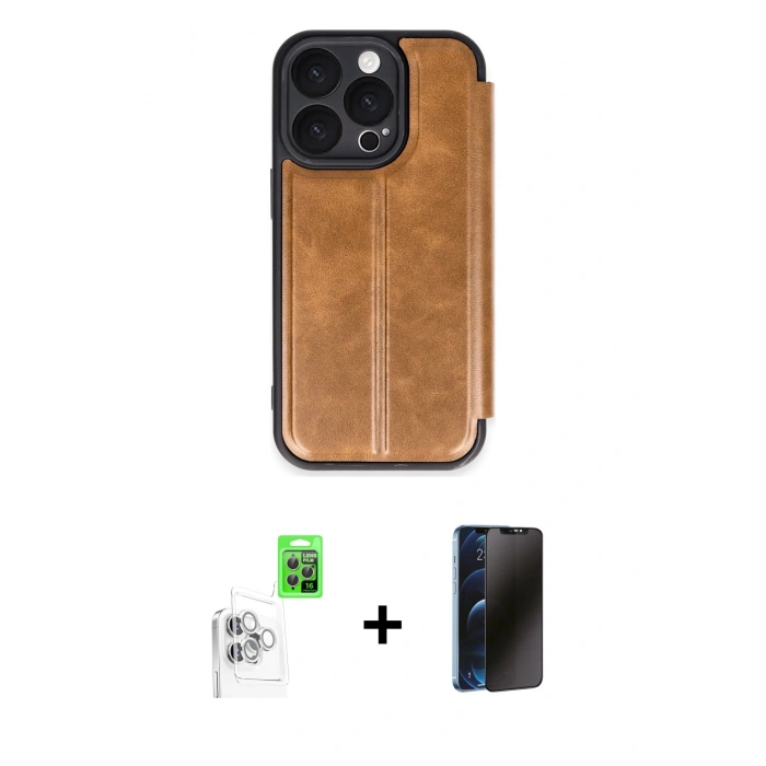 MARSİLYAN™- iPhone 16 Pro Max Kılıf Zirve Yansıma Serisi - Siyah 3D Antistatik Hayalet Cam Ekran Koruyucu + Raze Metal Kamera Lens - BZ