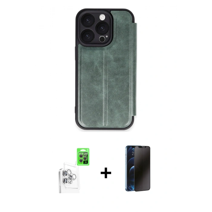 MARSİLYAN™- iPhone 16 Pro Max Kılıf Zirve Yansıma Serisi - Siyah 3D Antistatik Hayalet Cam Ekran Koruyucu + Raze Metal Kamera Lens - BZ