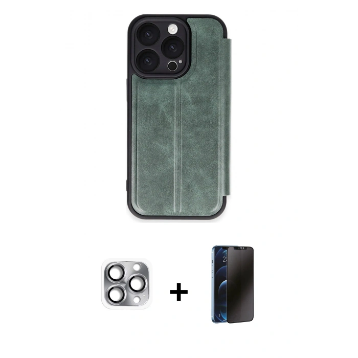 MARSİLYAN™- iPhone 16 Pro Max Kılıf Zirve Yansıma Serisi - Siyah 3D Antistatik Hayalet Cam Ekran Koruyucu + Pers Alüminyum Kamera Lens - GI