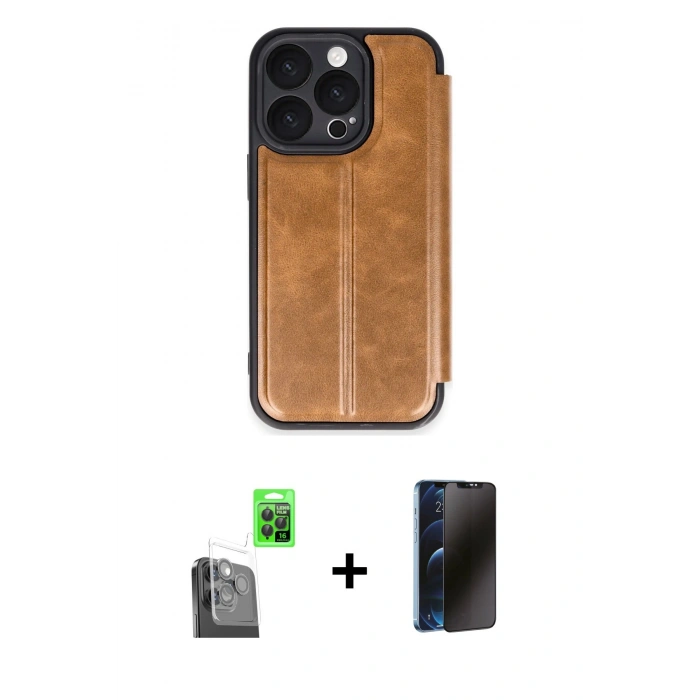MARSİLYAN™- iPhone 16 Pro Max Kılıf Zirve Yansıma Serisi - Siyah 3D Antistatik Hayalet Cam Ekran Koruyucu + Raze Metal Kamera Lens - SH