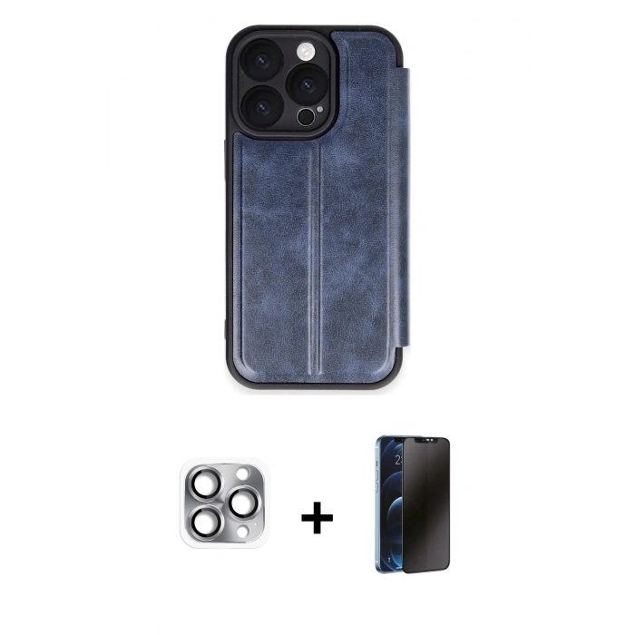 MARSİLYAN™- iPhone 16 Pro Max Kılıf Zirve Yansıma Serisi - Siyah 3D Antistatik Hayalet Cam Ekran Koruyucu + Pers Alüminyum Kamera Lens - GI