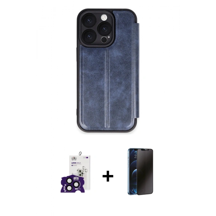 MARSİLYAN™- iPhone 16 Pro Max Kılıf Zirve Yansıma Serisi - Siyah 3D Antistatik Hayalet Cam Ekran Koruyucu + Bilvis Titan Kamera Lens - SH