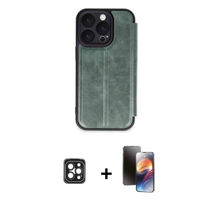 MARSİLYAN™- iPhone 16 Pro Max Kılıf Zirve Yansıma Serisi - Siyah 3D Antistatik Mat Seramik Nano Ekran Koruyucu + Siyah PVD Metal Kamera Lens