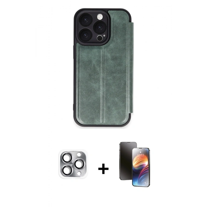 MARSİLYAN™- iPhone 16 Pro Max Kılıf Zirve Yansıma Serisi - Siyah 3D Antistatik Mat Seramik Nano Ekran Koruyucu + Pers Alüminyum Kamera Lens - GI