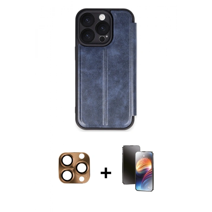 MARSİLYAN™- iPhone 16 Pro Max Kılıf Zirve Yansıma Serisi - Siyah 3D Antistatik Mat Seramik Nano Ekran Koruyucu + Pers Alüminyum Kamera Lens - CLTM