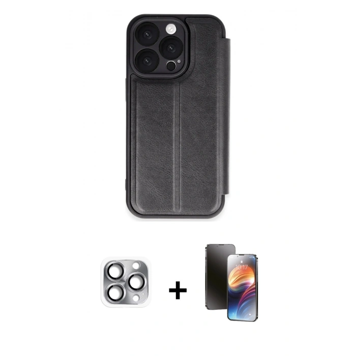 MARSİLYAN™- iPhone 16 Pro Max Kılıf Zirve Yansıma Serisi - Siyah 3D Antistatik Mat Seramik Nano Ekran Koruyucu + Pers Alüminyum Kamera Lens - GI