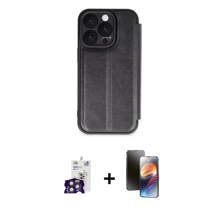 MARSİLYAN™- iPhone 16 Pro Max Kılıf Zirve Yansıma Serisi - Siyah 3D Antistatik Mat Seramik Nano Ekran Koruyucu + Bilvis Titan Kamera Lens - TMGI