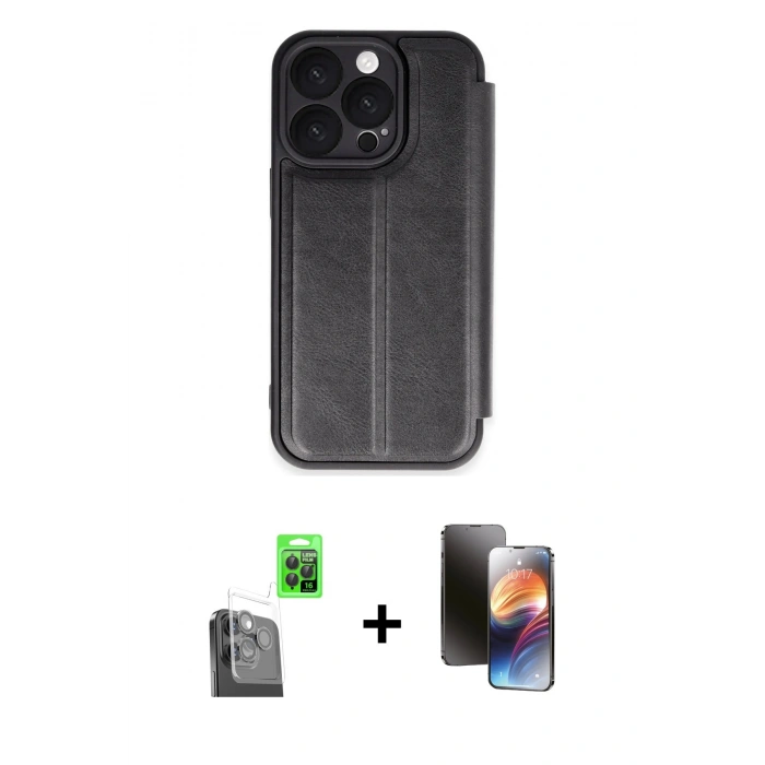 MARSİLYAN™- iPhone 16 Pro Max Kılıf Zirve Yansıma Serisi - Siyah 3D Antistatik Mat Seramik Nano Ekran Koruyucu + Raze Metal Kamera Lens - SH