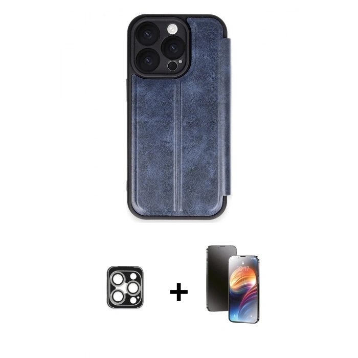 MARSİLYAN™- iPhone 16 Pro Max Kılıf Zirve Yansıma Serisi - Siyah 3D Antistatik Mat Seramik Nano Ekran Koruyucu + PVD Metal Kamera Lens - GS