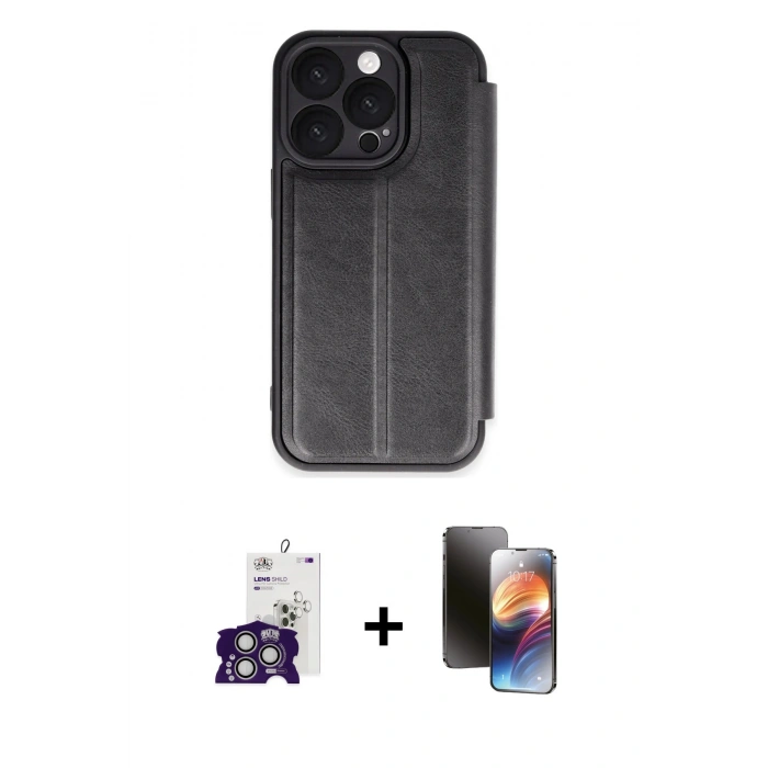 MARSİLYAN™- iPhone 16 Pro Max Kılıf Zirve Yansıma Serisi - Siyah 3D Antistatik Mat Seramik Nano Ekran Koruyucu + Bilvis Titan Kamera Lens - GS