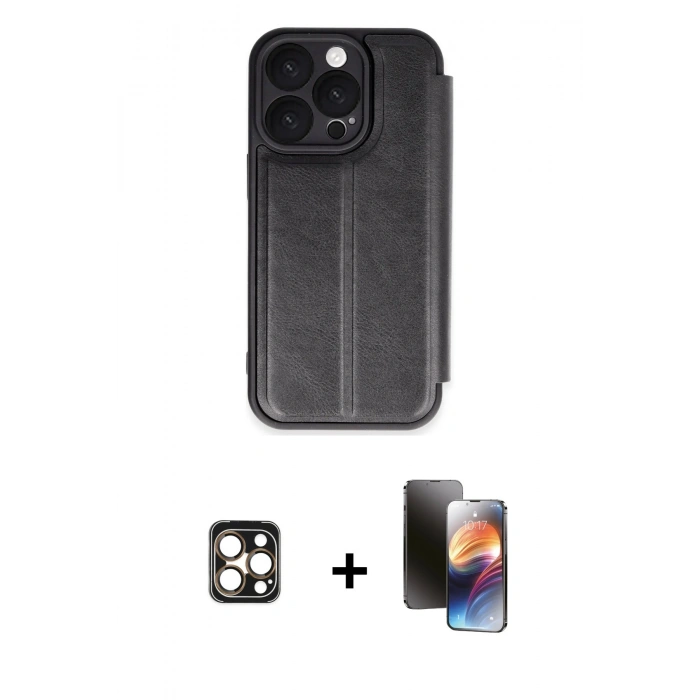 MARSİLYAN™- iPhone 16 Pro Max Kılıf Zirve Yansıma Serisi - Siyah 3D Antistatik Mat Seramik Nano Ekran Koruyucu + PVD Metal Kamera Lens - GD