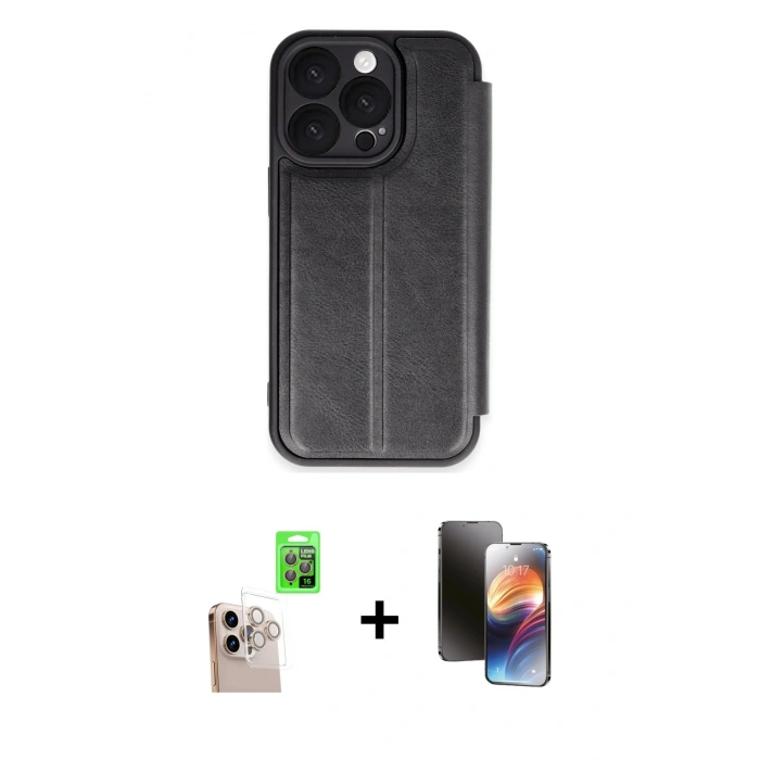 MARSİLYAN™- iPhone 16 Pro Max Kılıf Zirve Yansıma Serisi - Siyah 3D Antistatik Mat Seramik Nano Ekran Koruyucu + Raze Metal Kamera Lens - NLGY