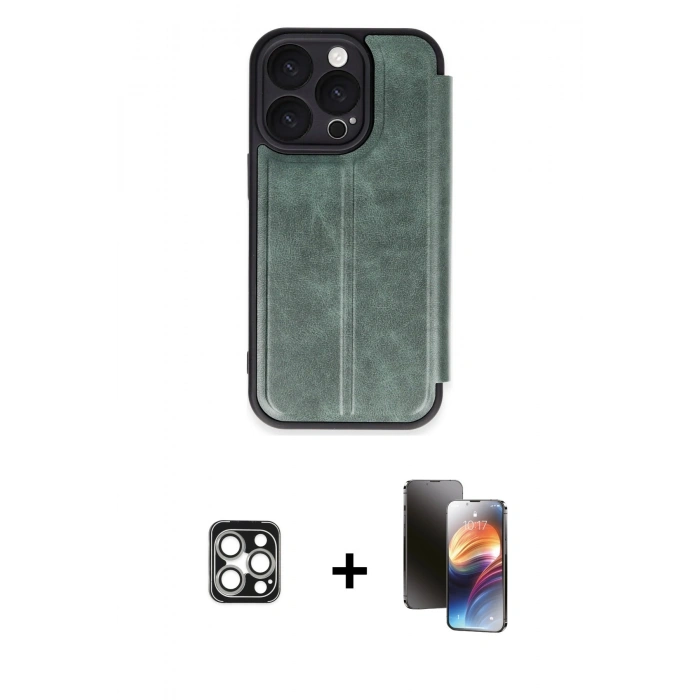 MARSİLYAN™- iPhone 16 Pro Max Kılıf Zirve Yansıma Serisi - Siyah 3D Antistatik Mat Seramik Nano Ekran Koruyucu + PVD Metal Kamera Lens - GS