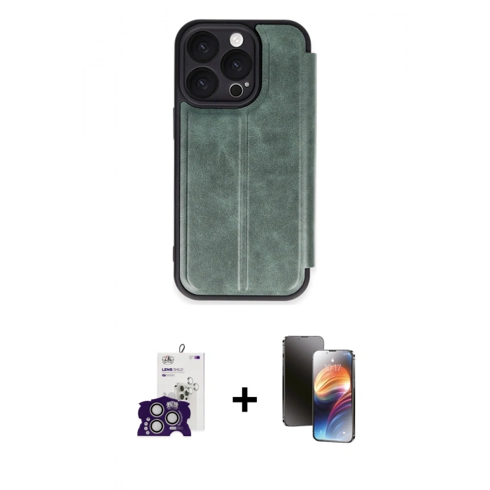 MARSİLYAN™- iPhone 16 Pro Max Kılıf Zirve Yansıma Serisi - Siyah 3D Antistatik Mat Seramik Nano Ekran Koruyucu + Bilvis Titan Kamera Lens - GS