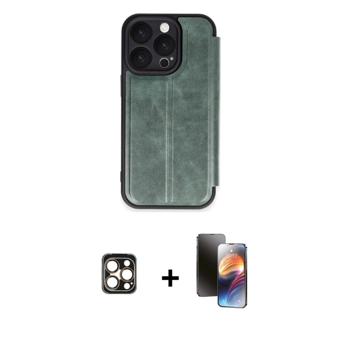 MARSİLYAN™- iPhone 16 Pro Max Kılıf Zirve Yansıma Serisi - Siyah 3D Antistatik Mat Seramik Nano Ekran Koruyucu + PVD Metal Kamera Lens - GD