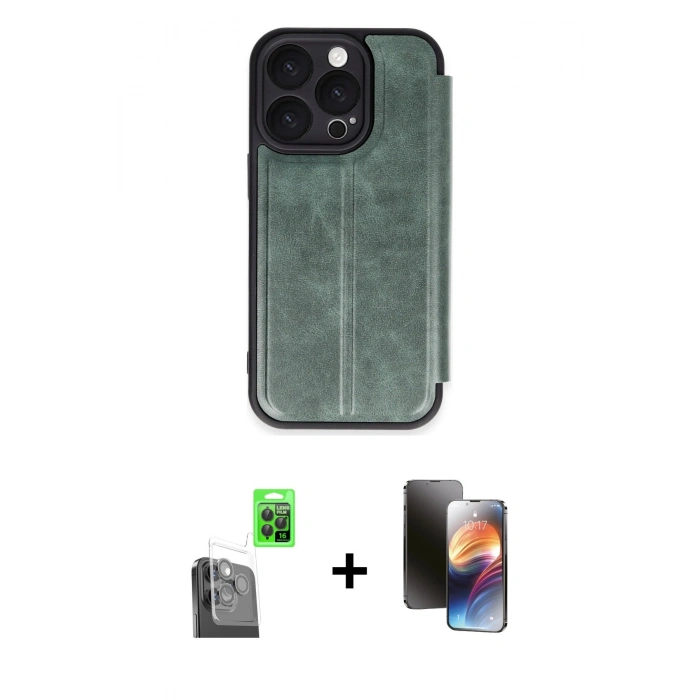MARSİLYAN™- iPhone 16 Pro Max Kılıf Zirve Yansıma Serisi - Siyah 3D Antistatik Mat Seramik Nano Ekran Koruyucu + Raze Metal Kamera Lens - SH