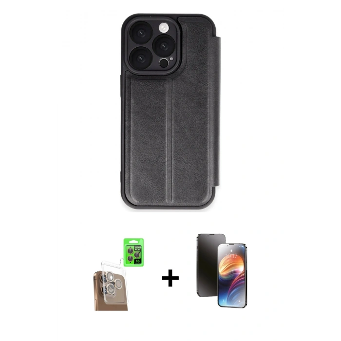 MARSİLYAN™- iPhone 16 Pro Max Kılıf Zirve Yansıma Serisi - Siyah 3D Antistatik Mat Seramik Nano Ekran Koruyucu + Raze Metal Kamera Lens - CLTM