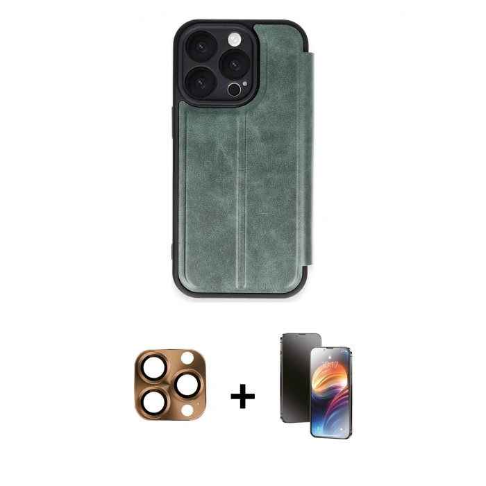 MARSİLYAN™- iPhone 16 Pro Max Kılıf Zirve Yansıma Serisi - Siyah 3D Antistatik Mat Seramik Nano Ekran Koruyucu + Pers Alüminyum Kamera Lens - CLTM
