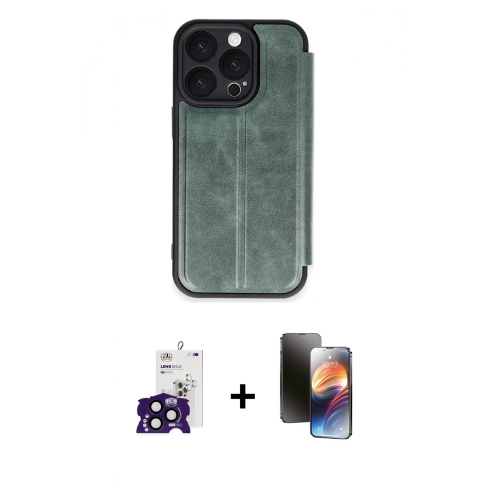 MARSİLYAN™- iPhone 16 Pro Max Kılıf Zirve Yansıma Serisi - Siyah 3D Antistatik Mat Seramik Nano Ekran Koruyucu + Bilvis Titan Kamera Lens - SH