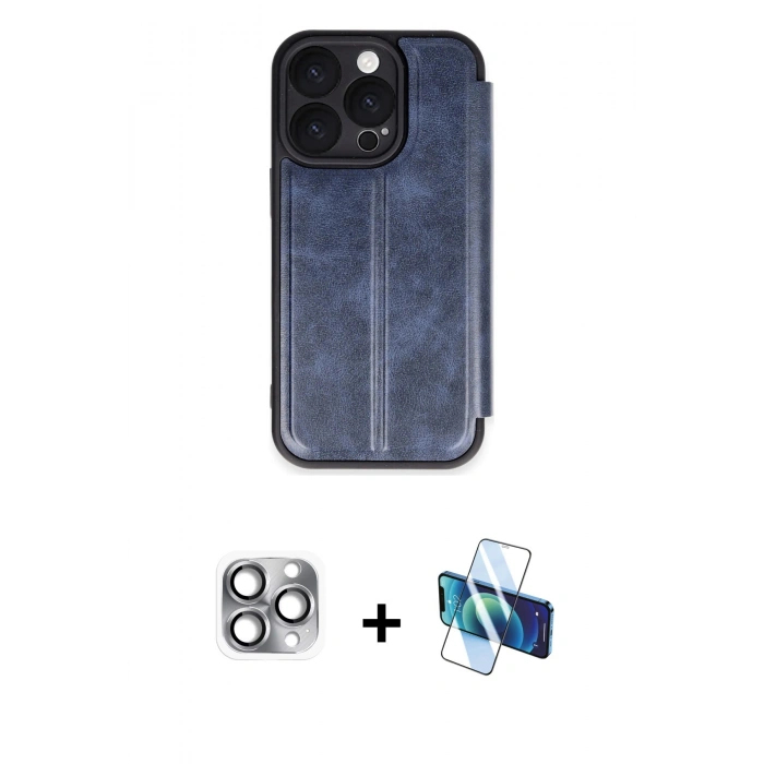 MARSİLYAN™- iPhone 16 Pro Max Kılıf Zirve Yansıma Serisi - Siyah 3D Antistatik Seramik Nano Ekran Koruyucu + Pers Alüminyum Kamera Lens - GI
