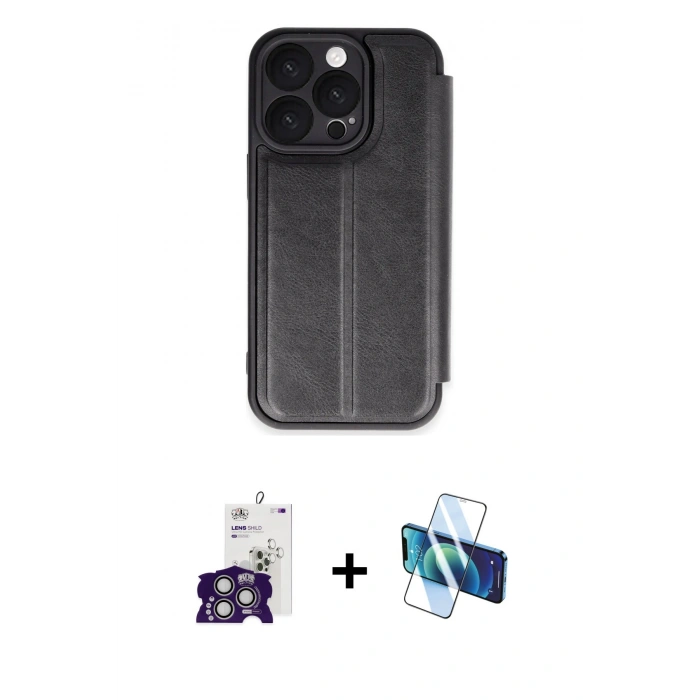 MARSİLYAN™- iPhone 16 Pro Max Kılıf Zirve Yansıma Serisi - Siyah 3D Antistatik Seramik Nano Ekran Koruyucu + Bilvis Titan Kamera Lens - GS