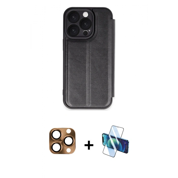 MARSİLYAN™- iPhone 16 Pro Max Kılıf Zirve Yansıma Serisi - Siyah 3D Antistatik Seramik Nano Ekran Koruyucu + Pers Alüminyum Kamera Lens - CLTM