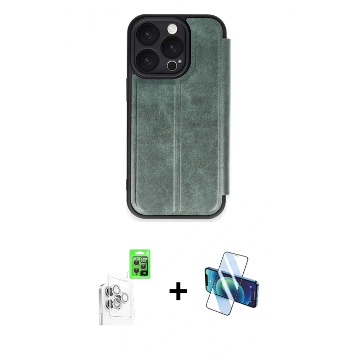MARSİLYAN™- iPhone 16 Pro Max Kılıf Zirve Yansıma Serisi - Siyah 3D Antistatik Seramik Nano Ekran Koruyucu + Raze Metal Kamera Lens - BZ