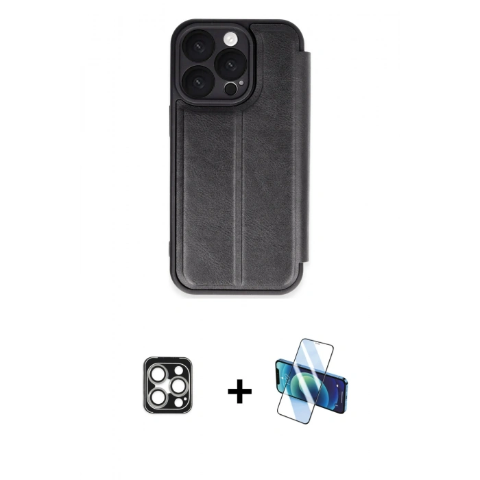 MARSİLYAN™- iPhone 16 Pro Max Kılıf Zirve Yansıma Serisi - Siyah 3D Antistatik Seramik Nano Ekran Koruyucu + PVD Metal Kamera Lens - GS
