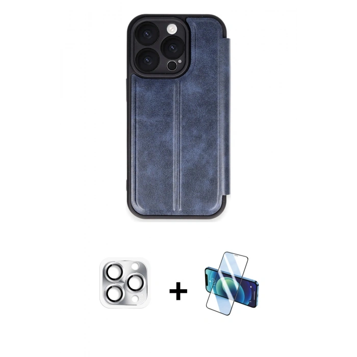 MARSİLYAN™- iPhone 16 Pro Max Kılıf Zirve Yansıma Serisi - Siyah 3D Antistatik Seramik Nano Ekran Koruyucu + Pers Alüminyum Kamera Lens - GS