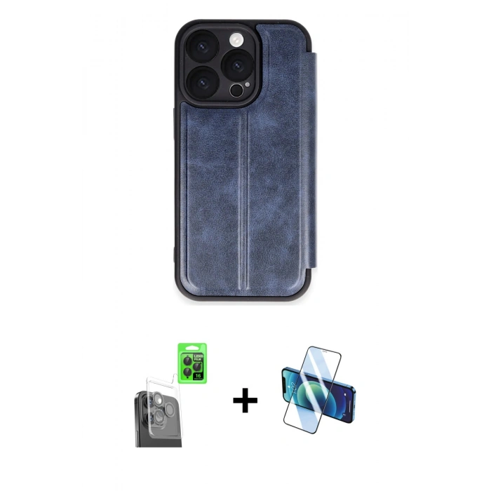MARSİLYAN™- iPhone 16 Pro Max Kılıf Zirve Yansıma Serisi - Siyah 3D Antistatik Seramik Nano Ekran Koruyucu + Raze Metal Kamera Lens - SH