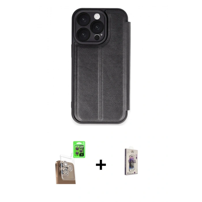 MARSİLYAN™- iPhone 16 Pro Max Kılıf Zirve Yansıma Serisi - Siyah Bilvis 3D Cam Ekran Koruyucu + Raze Metal Kamera Lens - CLTM