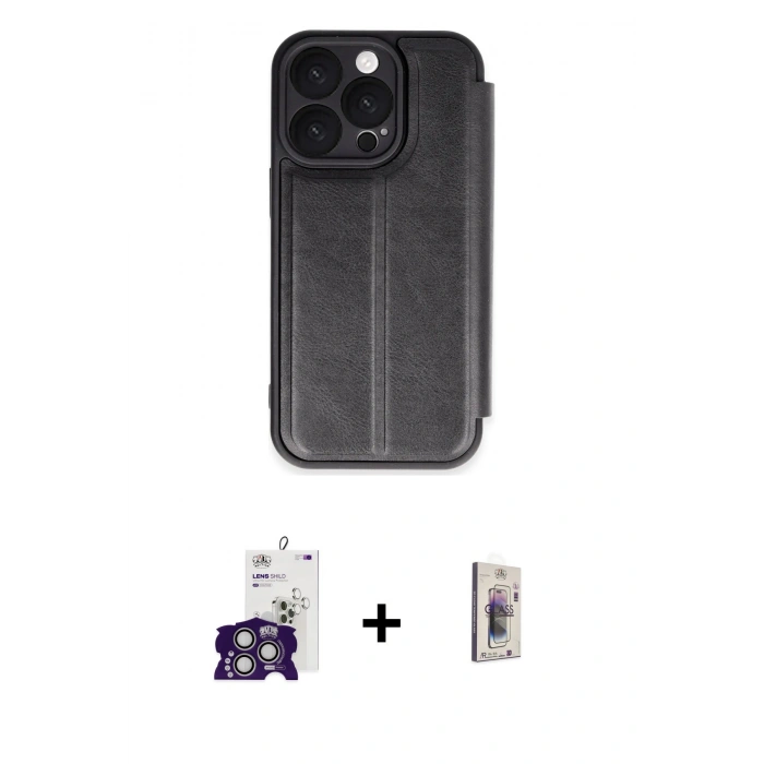 MARSİLYAN™- iPhone 16 Pro Max Kılıf Zirve Yansıma Serisi - Siyah Bilvis 3D Cam Ekran Koruyucu + Bilvis Titan Kamera Lens - GS