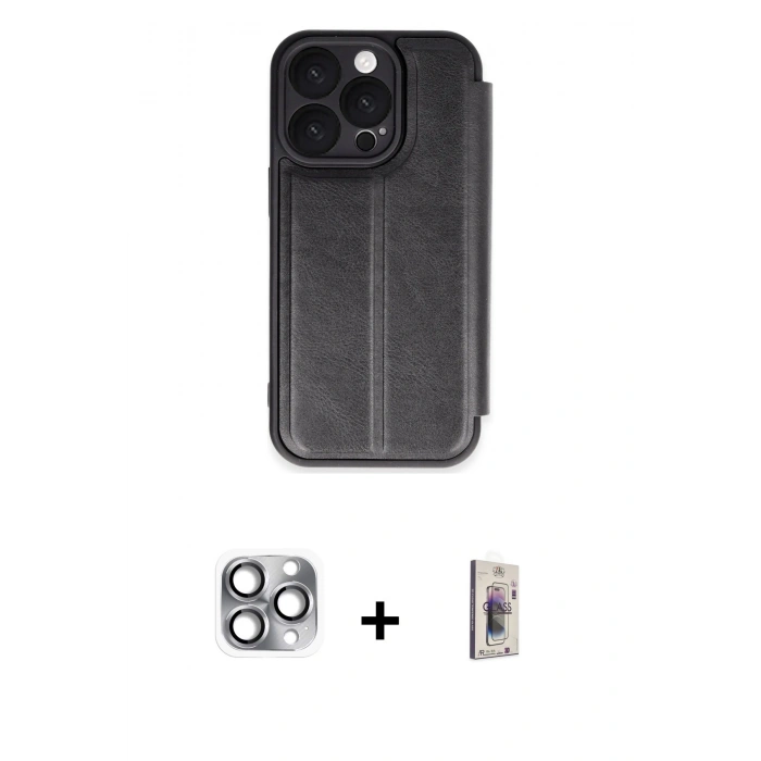 MARSİLYAN™- iPhone 16 Pro Max Kılıf Zirve Yansıma Serisi - Siyah Bilvis 3D Cam Ekran Koruyucu + Pers Alüminyum Kamera Lens - GI