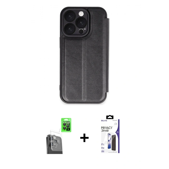 MARSİLYAN™- iPhone 16 Pro Max Kılıf Zirve Yansıma Serisi - Siyah Bilvis 3X AR Hayalet Cam Ekran Koruyucu + Raze Metal Kamera Lens - SH