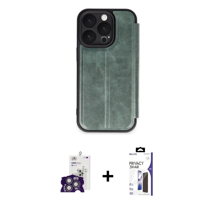 MARSİLYAN™- iPhone 16 Pro Max Kılıf Zirve Yansıma Serisi - Siyah Bilvis 3X AR Hayalet Cam Ekran Koruyucu + Bilvis Titan Kamera Lens - GS