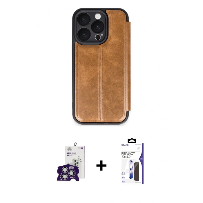 MARSİLYAN™- iPhone 16 Pro Max Kılıf Zirve Yansıma Serisi - Siyah Bilvis 3X AR Hayalet Cam Ekran Koruyucu + Bilvis Titan Kamera Lens - GS
