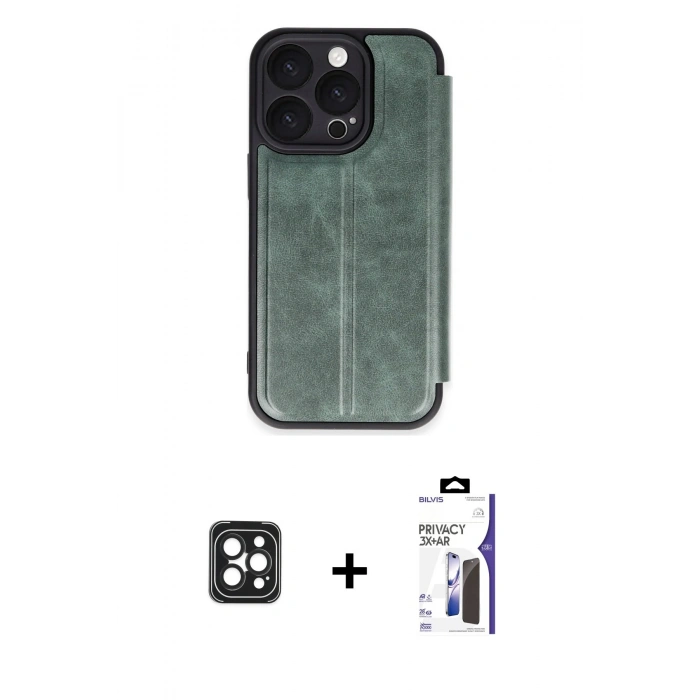 MARSİLYAN™- iPhone 16 Pro Max Kılıf Zirve Yansıma Serisi - Siyah Bilvis 3X AR Hayalet Cam Ekran Koruyucu + PVD Metal Kamera Lens - SH